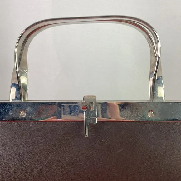 Ralph Lauren Brown Leather with Silver Frame Bag
