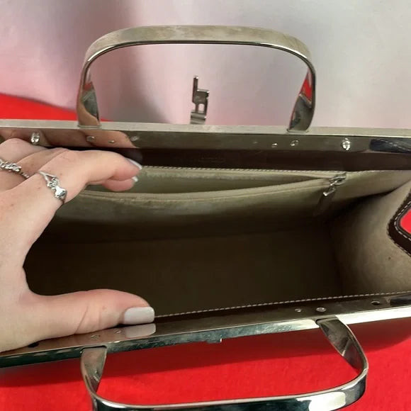 Ralph Lauren Brown Leather with Silver Frame Bag