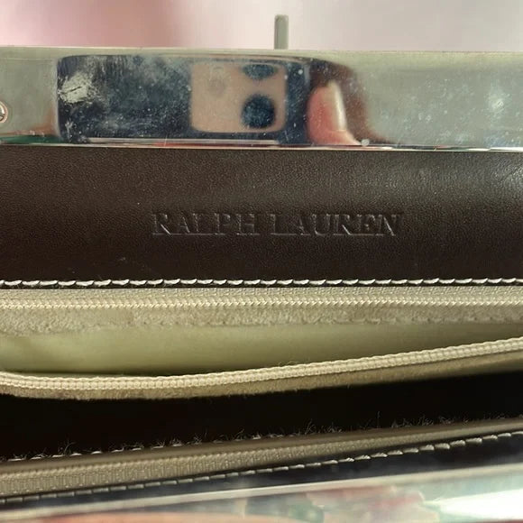 Ralph Lauren Brown Leather with Silver Frame Bag