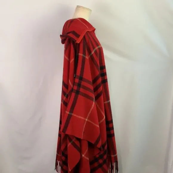 Burberry Red Plaid Lambswool Poncho