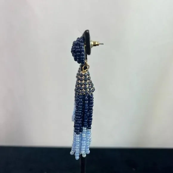 Blue Beaded Tassel Earrings