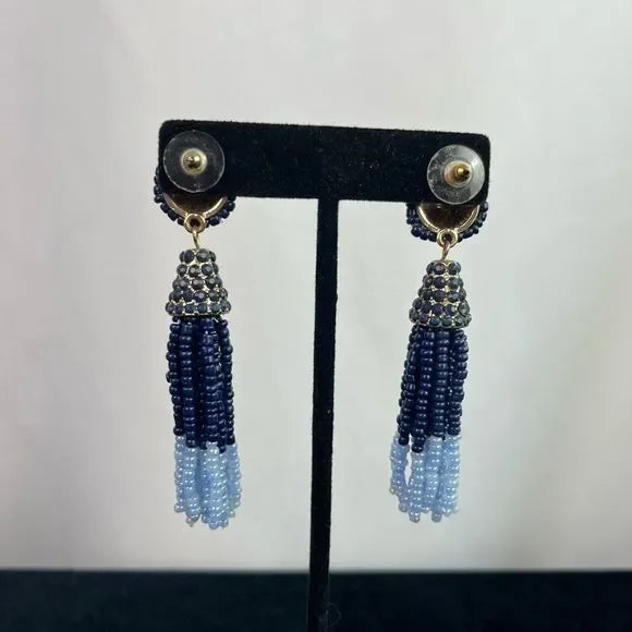 Blue Beaded Tassel Earrings