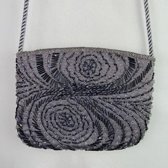 Grey Beaded Evening Bag