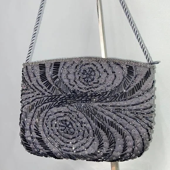 Grey Beaded Evening Bag