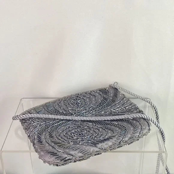 Grey Beaded Evening Bag