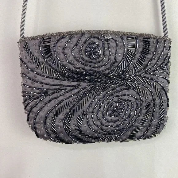 Grey Beaded Evening Bag