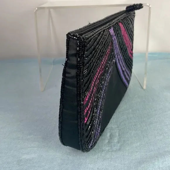 Black Beaded Pink Purple Evening Bag