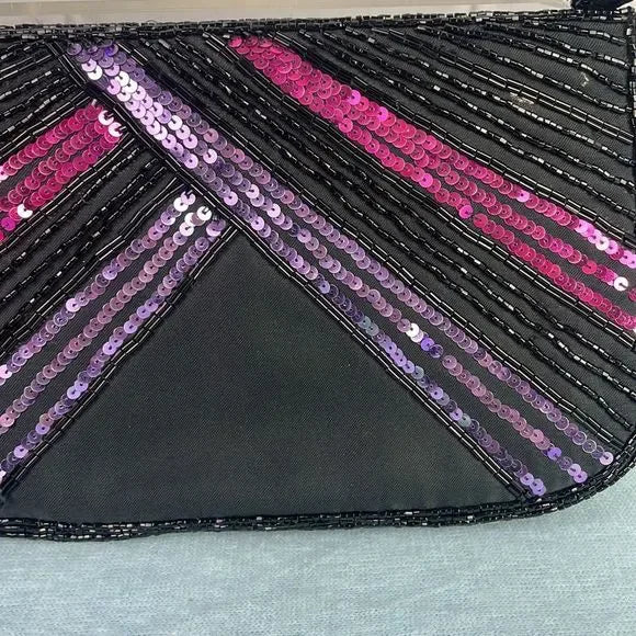 Black Beaded Pink Purple Evening Bag