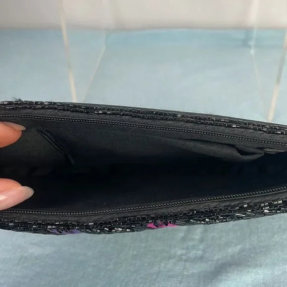 Black Beaded Pink Purple Evening Bag