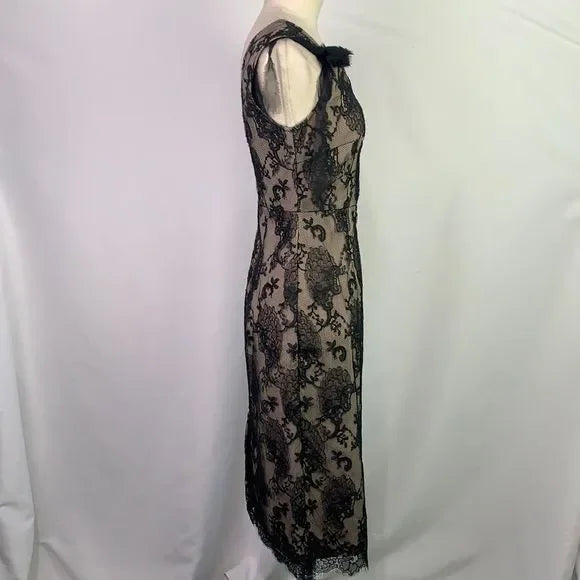 Bianca Nero Black Lace One Shoulder with Flower Dress