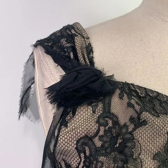 Bianca Nero Black Lace One Shoulder with Flower Dress