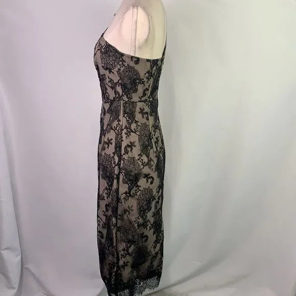 Bianca Nero Black Lace One Shoulder with Flower Dress