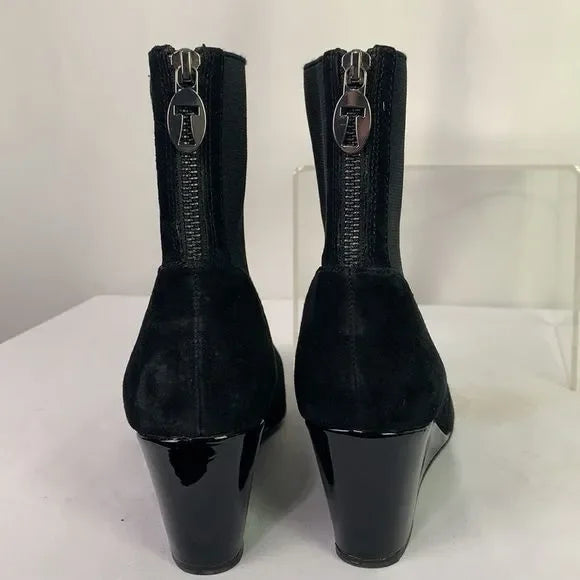 Taryn Rose Black Suede Wedge Booties