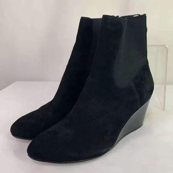 Taryn Rose Black Suede Wedge Booties