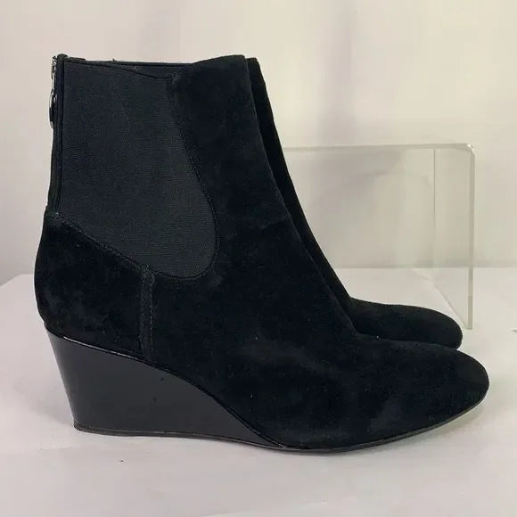 Taryn Rose Black Suede Wedge Booties