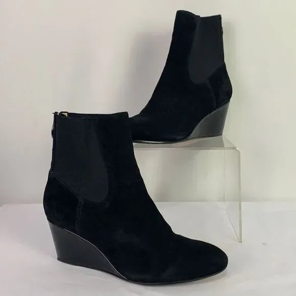 Taryn Rose Black Suede Wedge Booties