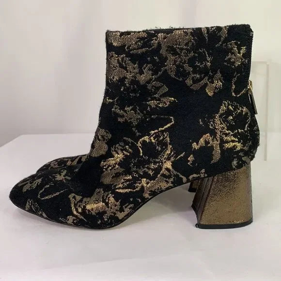 Nanette Lepore Gold Black Brocade Booties