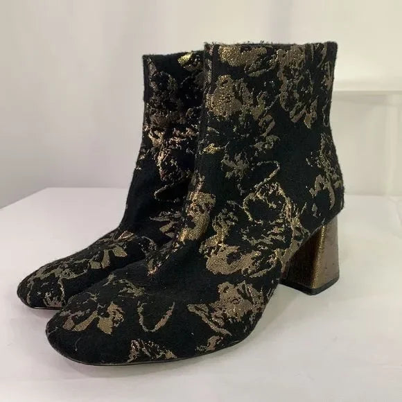 Nanette Lepore Gold Black Brocade Booties