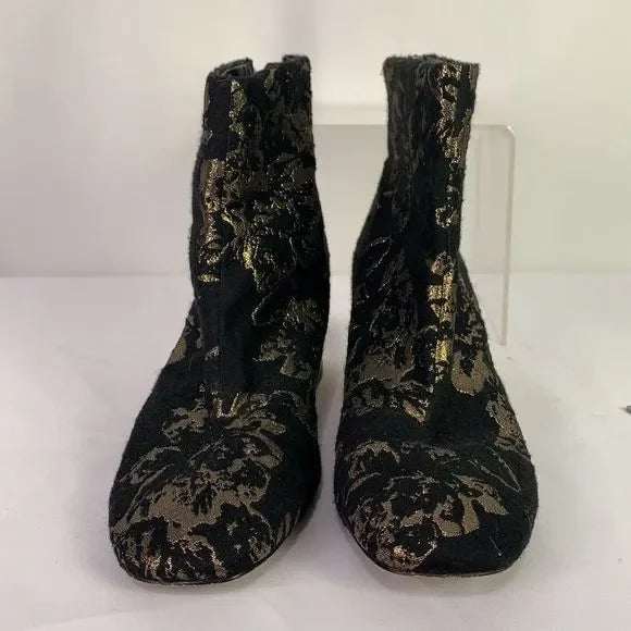 Nanette Lepore Gold Black Brocade Booties