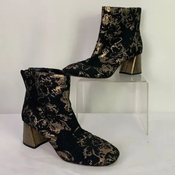 Nanette Lepore Gold Black Brocade Booties