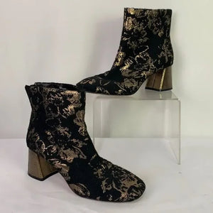 Nanette Lepore Gold Black Brocade Booties