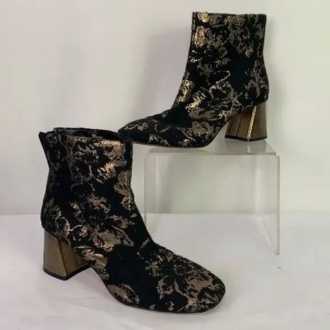 Nanette Lepore Gold Black Brocade Booties