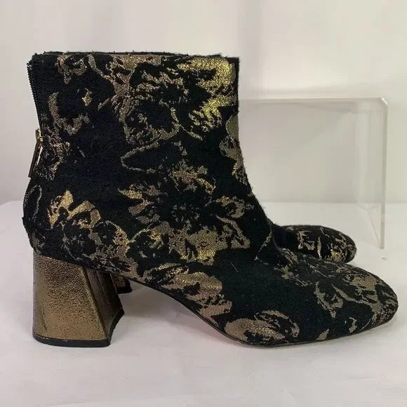 Nanette Lepore Gold Black Brocade Booties