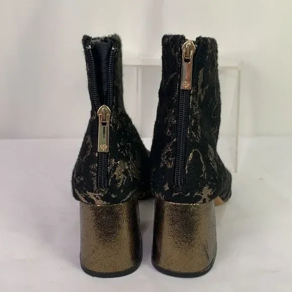 Nanette Lepore Gold Black Brocade Booties