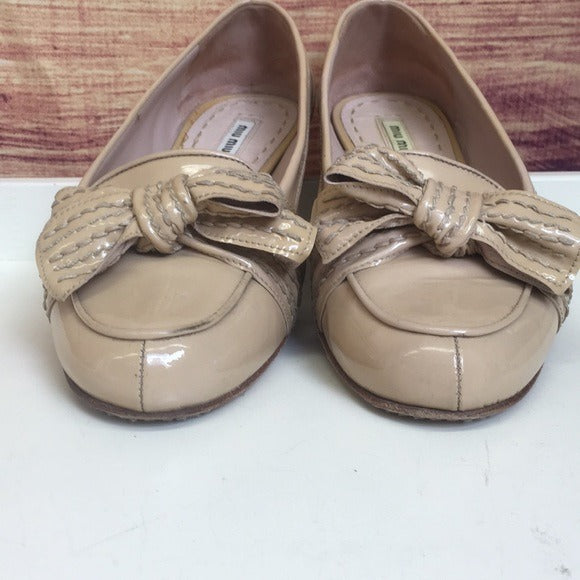 Miu Miu Tan Patent Leather Bow Loafers